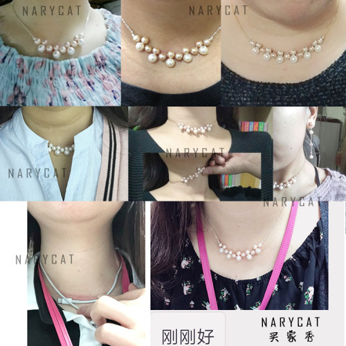 Narycat定制甲状腺术后纯金银天然珍珠遮疤痕短项链简约双层微笑 - 图2