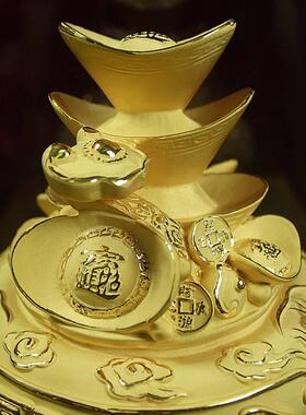 绒沙金聚财招财聚宝盆摆件公司办公室店铺开业乔迁工艺礼品家居设