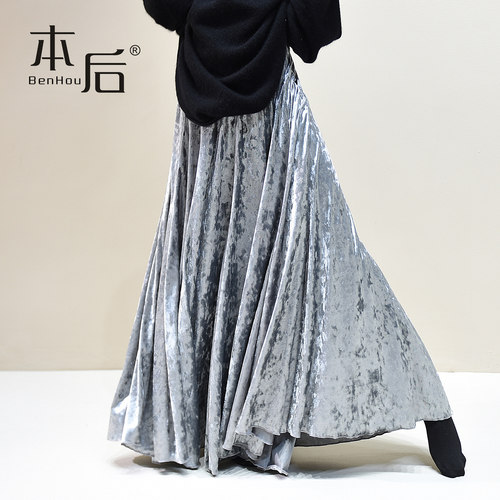 BenHou/本后 2610 大摆钻石绒丝绒a字半身裙冬女长裙子新中式加长 - 图0