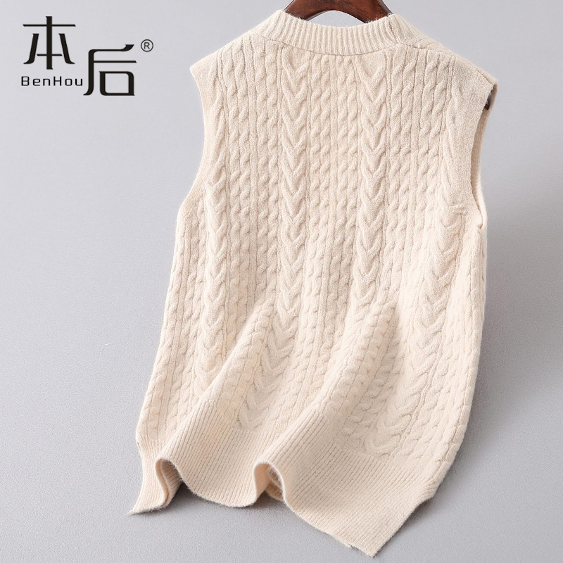 L032 麻花针织马甲背心女2025新款无袖纯色秋冬V领背心百搭时尚 - 图0