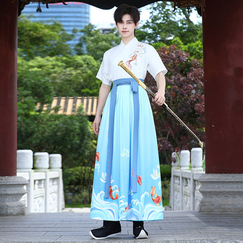 古装中国风男装侠客大码古风学生汉元素男孩子国风帅气汉服套装夏 - 图0