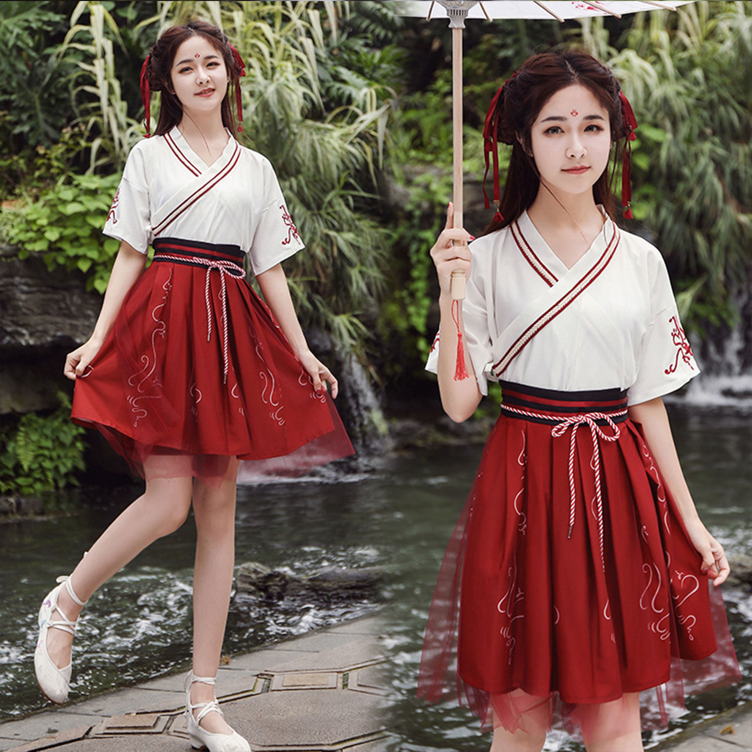 夏款少女改良中国风汉服两件套装裙 feichangke非裳客民族服装/舞台装