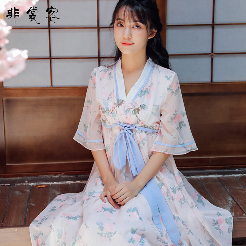 夏季汉服仙女樱花超仙学生公主现代飘逸古风少女汉元素连衣裙女_虎窝淘