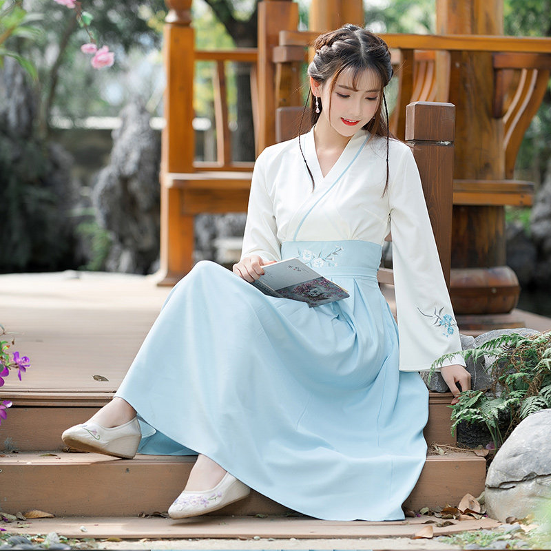 秋装新款传统古装汉服女改良汉元素中国风日常交领襦裙齐腰连衣裙_虎窝淘