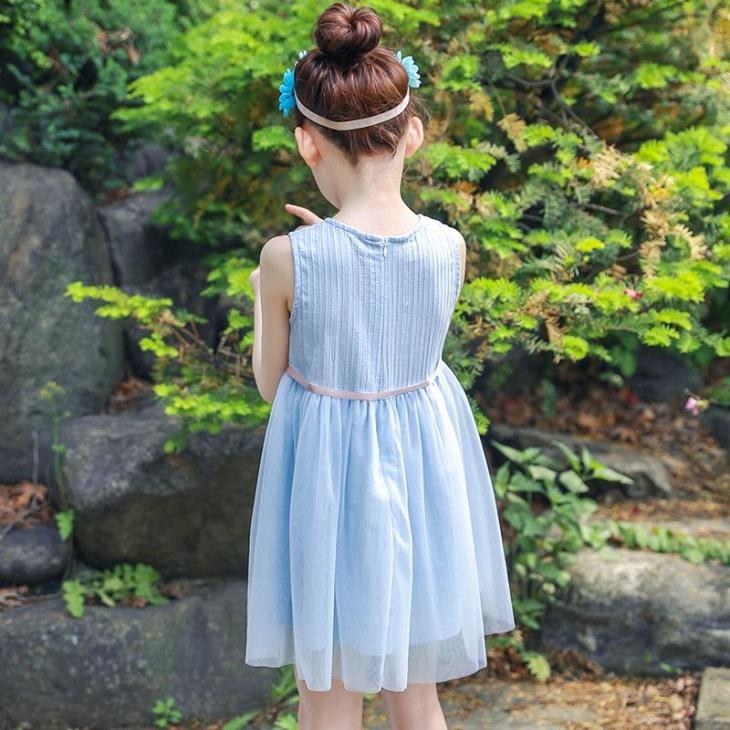 童装吊带裙蓝色背心韩版夏季新品网纱裙中大童连衣裙女童裙子