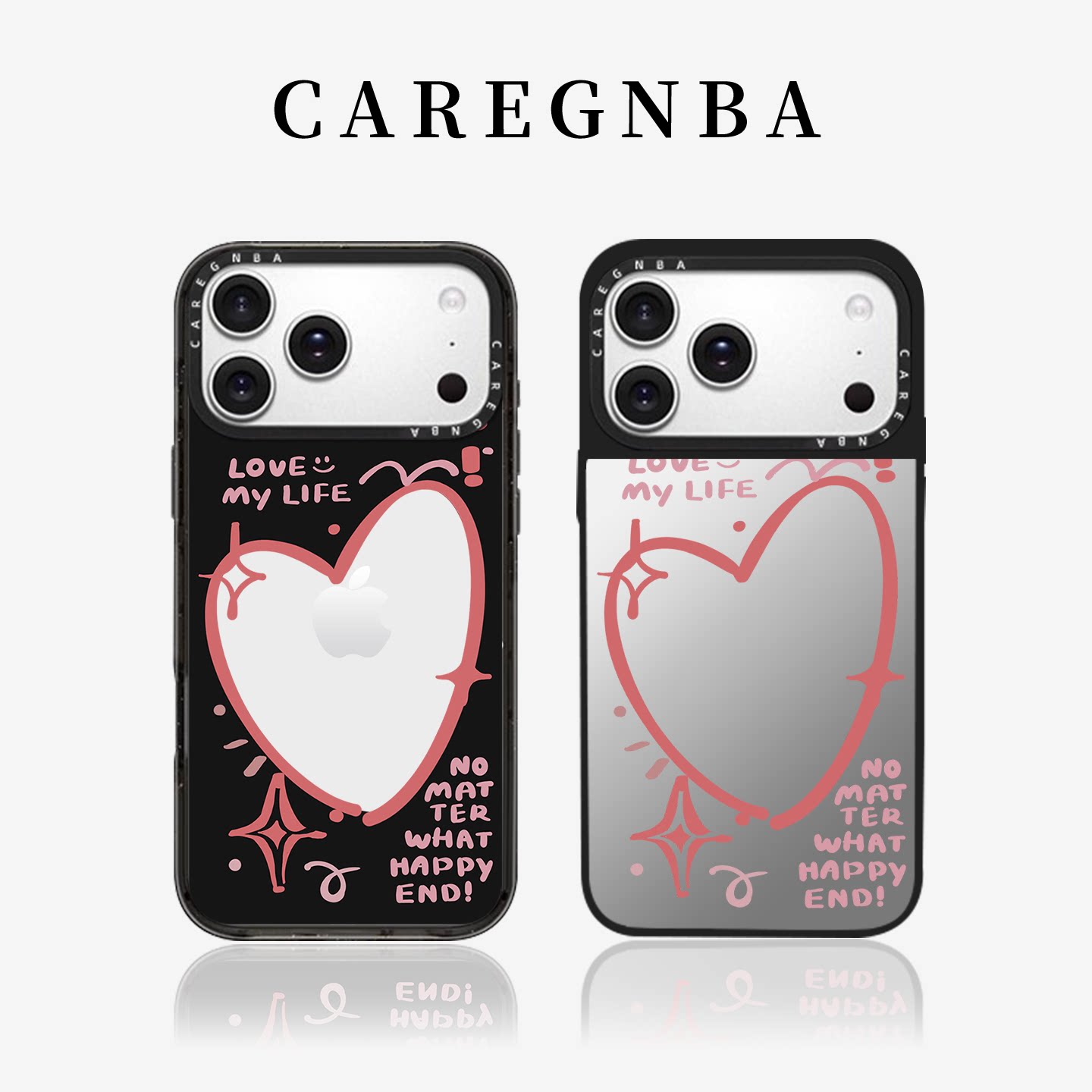 CAREGNBA镜面易梦玲网红明星同款爱心适用苹果16pro手机壳iPhone15promax高级14plus联名13甜酷11女生xr防摔