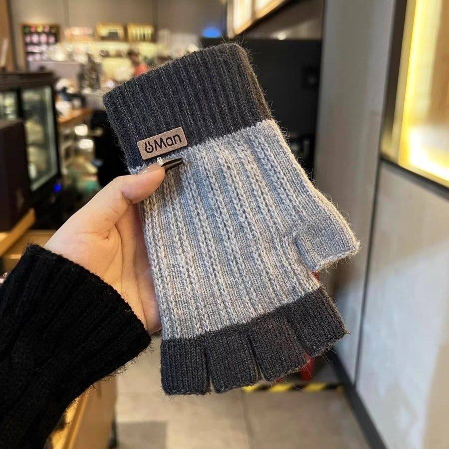 半指手套男士冬天保暖加绒加厚针织毛线露指学生写字骑行秋冬季男,淘宝优惠券,粉丝福利购,淘宝优惠卷