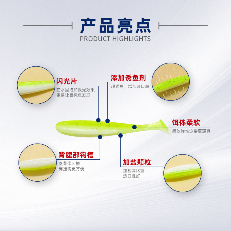 河流之王路亚软饵T尾鱼20条装软虫加腥鳜鱼鲈鱼曲柄钩卡罗铅头钩 - 图0