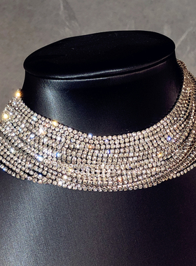 设计感夸张满钻叠戴宽项链女轻奢小众多层钻链时髦高级choker颈链