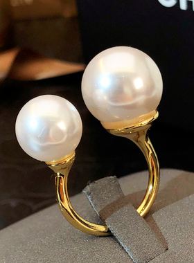 复古轻奢大小开口珍珠戒指