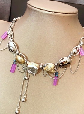 小众复古流苏爱心纹理编织宝石项链女新款爆款轻奢choker锁骨链女