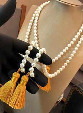 叠戴多戴法中式轻奢感珍珠链choker流苏长项链春夏腰带腰链毛衣链