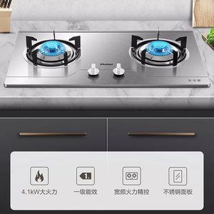 Haier/海尔燃气灶不锈钢面板家用台嵌二用炉具双灶大火力灶具