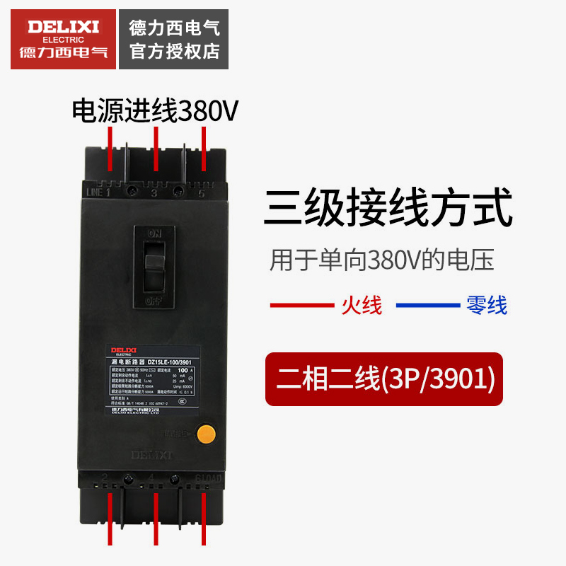 德力西DZ15LE塑壳漏电保护器100/4901 32A63A220V断路器空开开关 - 图1