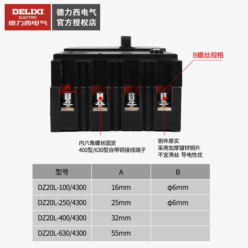 德力西漏电断路器4P DZ20L三相四线100A 200A 250A 400A 630A 安 - 图1