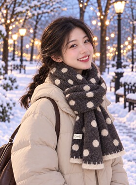 圆点蓝色围巾女款2026新款秋冬季