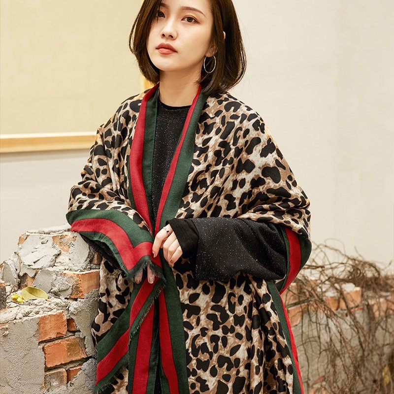 豹纹丝巾女春秋款洋气时尚中年妈妈百搭加长薄款棉麻披肩围巾纱巾,淘宝优惠券,粉丝福利购,淘宝优惠卷
