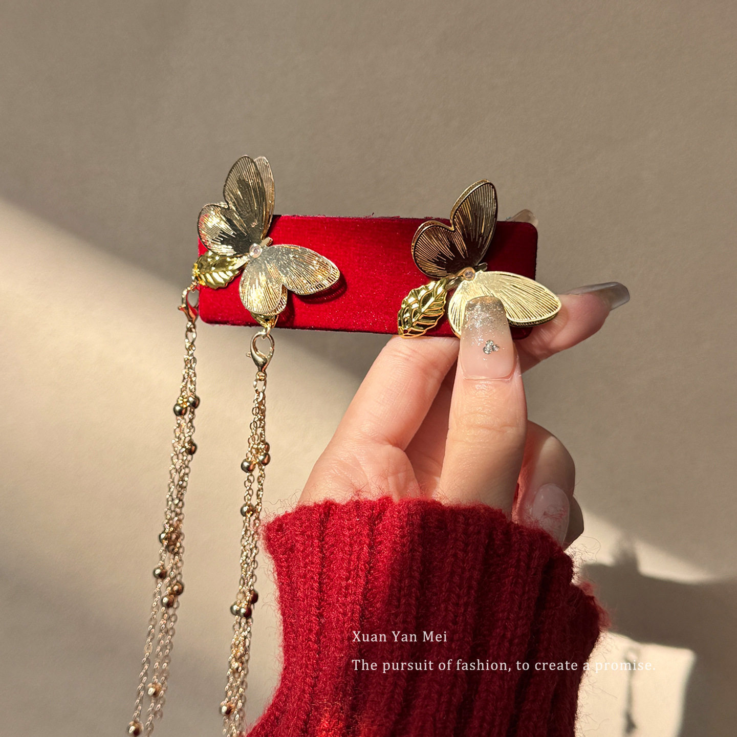 新中式金色蝴蝶流苏发夹女高级感国风头饰bb夹碎发刘海发卡,淘宝优惠券,粉丝福利购,淘宝优惠卷