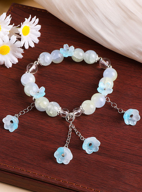 森系超仙甜美铃兰花搭配浪漫樱花手链女孩玻璃水晶手链花仙手串