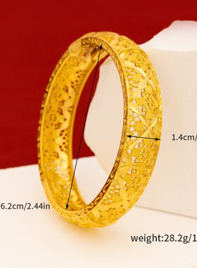 婚庆喜庆金镯子开口镂空四叶草手镯中式复古手镯奢华女款金镯子