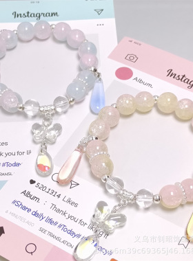 原创设计新款超仙冰透水晶蝴蝶水滴手链女孩小清新百搭学生手串