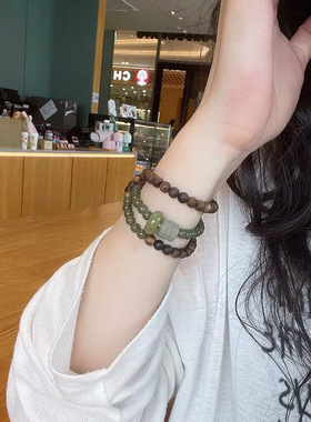 天然奇楠沉香手串搭仿玉碧玉手链晴水玉转运珠富贵显白佛珠念珠女