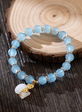 女孩七彩琉璃仿玉石手链白玉琉璃钱袋吊坠学生手链国风礼物饰品