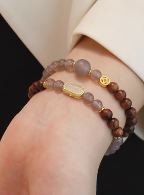 酸树木黑花梨双圈手串金丝玉木质好运珠女款佛珠念珠桃木玛瑙饰品