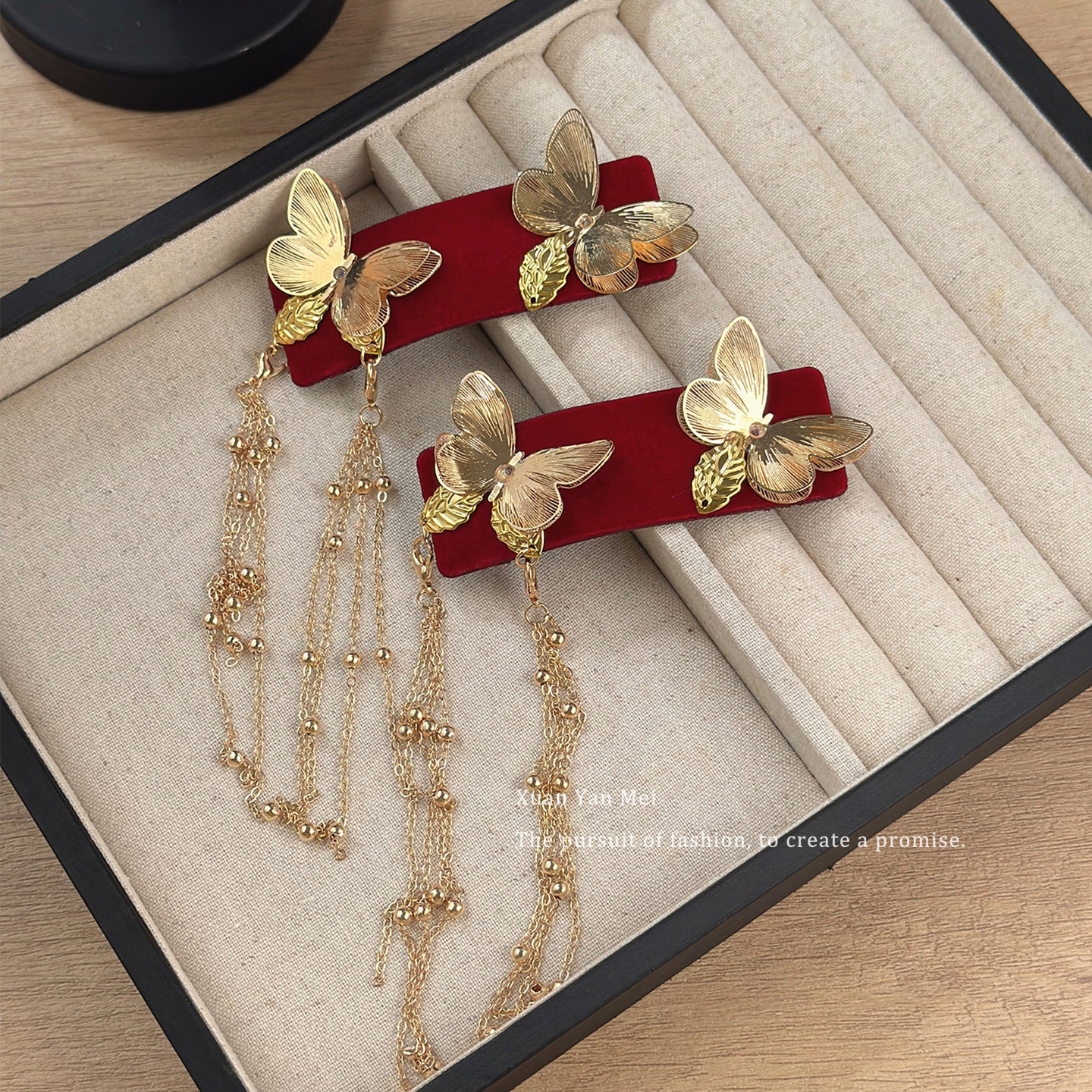 新中式金色蝴蝶流苏发夹女高级感国风头饰bb夹碎发刘海发卡,淘宝优惠券,粉丝福利购,淘宝优惠卷