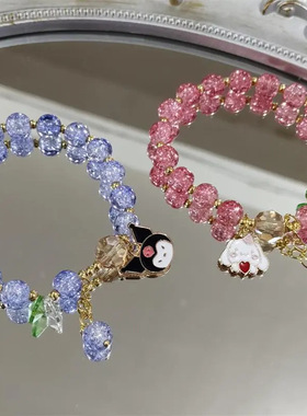女生玻璃爆花水晶手工串珠手链女孩玉桂狗学生手串送闺蜜同学礼物