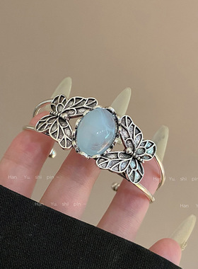 复古海宝蓝双层蝴蝶手镯时尚个性气质小众古风开口手环2024年新款