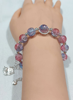 女孩学生琉璃水晶手链可调节记忆钢圈手链九尾狐爱心玻璃手串礼物