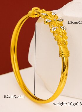 跨境中东手镯合金镀金繁花手镯卡扣镶贝珠镯子女款金镯子结婚手镯
