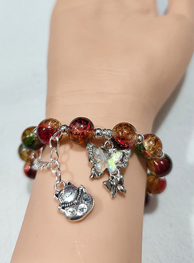 招财猫蝴蝶琉璃手链女闺蜜小众百搭手串义卖摆摊直播精品手饰礼物