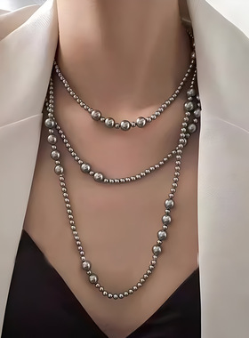 长款仿珍珠叠戴项链女生多层珍珠项链 旗袍配饰古风项链