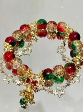 金色圣诞少女红串珠小红书琉璃