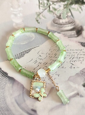 国潮学生玻璃竹节蝴蝶手串送闺蜜同学手链礼物古风流苏手链小女孩