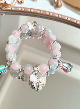 新品超仙蝴蝶结玉碎手链女孩玻璃珠手链仙女甜美彩色珠子学生手串