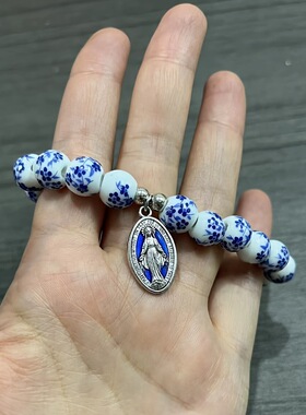 亚马逊跨境新款青花瓷复古时尚女生手链10mm串珠手串礼物