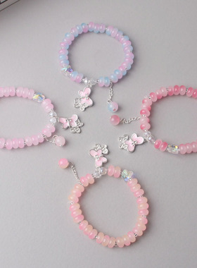 蝴蝶串珠手链 少女心彩色琉璃手串设计学生闺蜜手饰礼物女孩手链