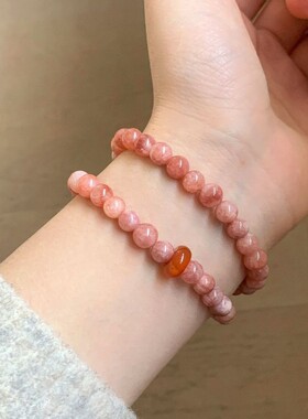 粉色ins天然太阳石叠戴手链国风学生版旺夫女款新中式甜美手串