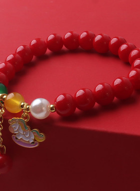 新款马本命年8mm红珠手链女生琉璃手链学生仿玛瑙水晶流苏手链