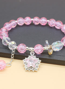 女孩玻璃珠手链爆花晶五角星手链女生手链百搭闺蜜琉璃水晶手串