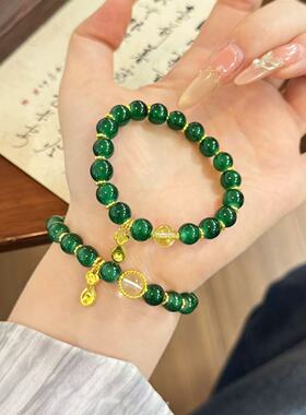 女生绿琉璃手链古风绿珠如意勺手链水晶冰绿手链送闺蜜同学手串