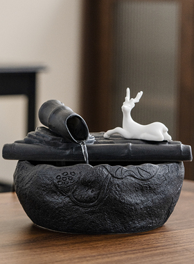 流水摆件循环水喷泉陶瓷招财财神