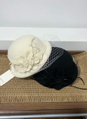 羊毛呢盆帽女秋冬法式千金风显脸小优雅卷边渔夫帽名媛气质小礼帽