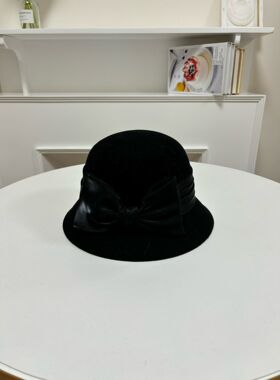 赫本风渔夫帽女秋冬新款法式优雅蝴蝶结羊毛盆帽韩版复古时尚礼帽