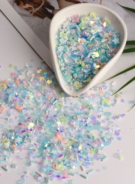 夜光软陶亮片仿珍珠混装花花切片混款彩色填充物美甲流沙配件材料