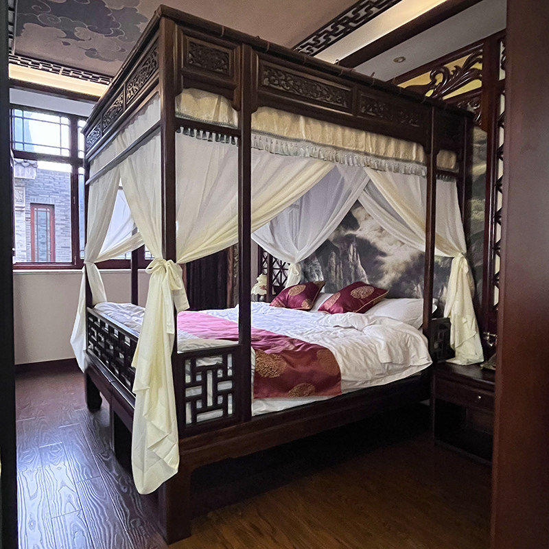 中式床幔锦缎荷叶复古宫廷月洞拔步架子床古风家用卧室蚊帐定制款,淘宝优惠券,粉丝福利购,淘宝优惠卷