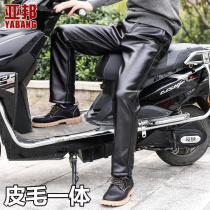 Leather pants men windproof winter motorcycle plus suede thickened warm mens old waterproof takeaway work wearing pants